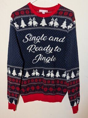 You Look Ugly Today Knit Holidays Sweater in Navy Blue and Red Sz M